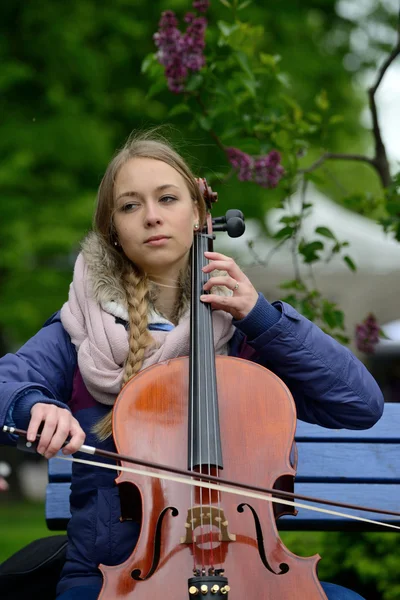 Músico toca violoncelo — Fotografia de Stock