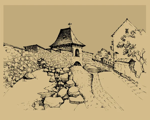 Architecture de la vieille ville, dessin à la main — Image vectorielle