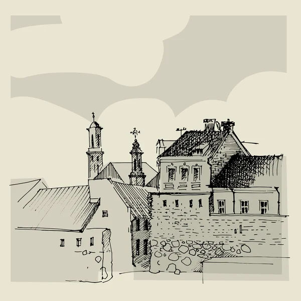 Architecture de la vieille ville, dessin à la main — Image vectorielle