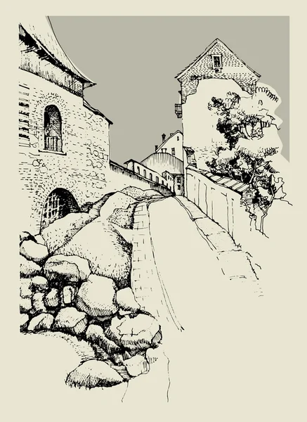 旧市街、手描きのスケッチのアーキテクチャ — ストックベクタ