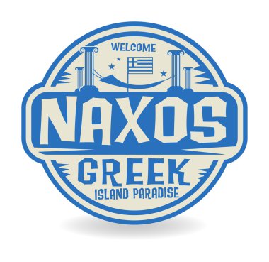 Stamp or label with the name of Naxos, Greek Island Paradise