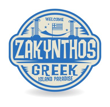 Stamp or label with the name of Zakynthos, Greek Island Paradise