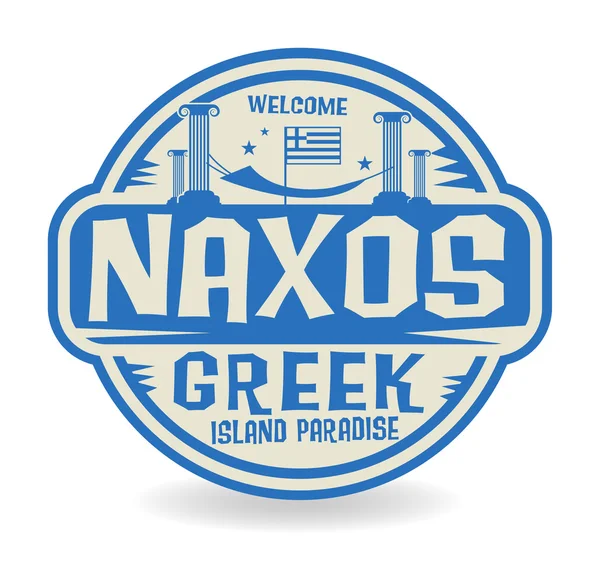 Stamp or label with the name of Naxos, Greek Island Paradise — Stok Vektör