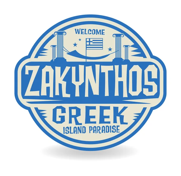 Stamp or label with the name of Zakynthos, Greek Island Paradise — Stock Vector