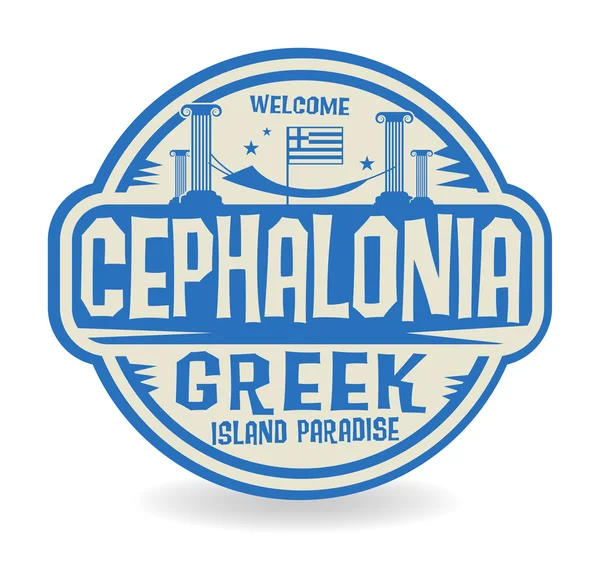 Stamp or label with the name of Cephalonia, Greek Island Paradis — Stok Vektör