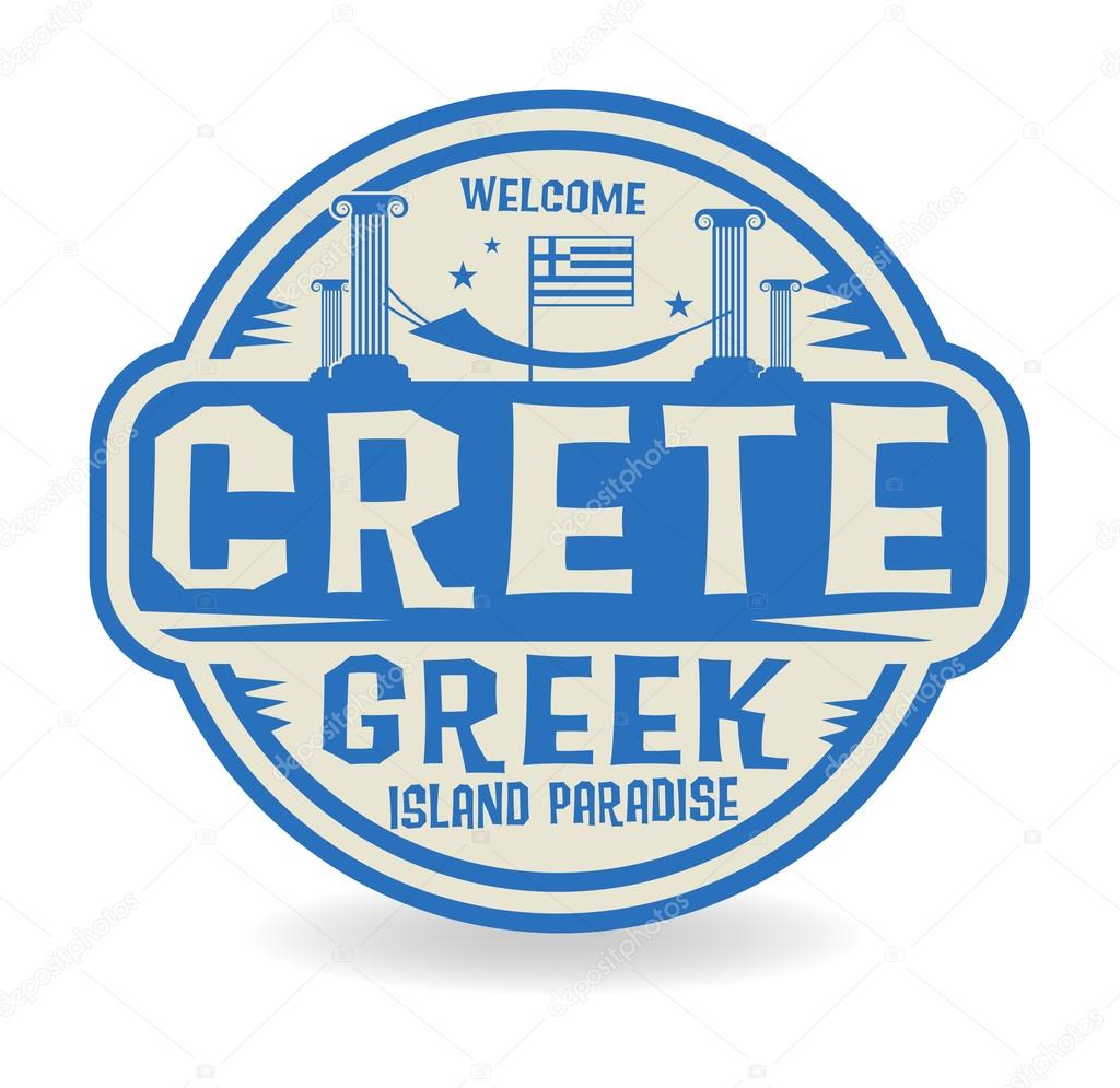 Stamp or label with the name of Crete, Greek Island Paradise