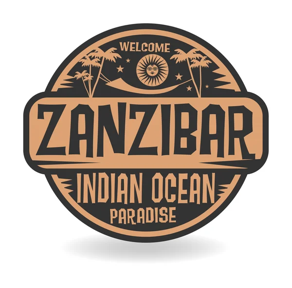 Sello o etiqueta con el nombre de Zanzíbar, Océano Índico — Vector de stock