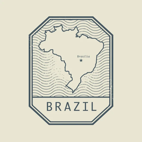 Sello con el nombre y el mapa de Brasil — Vector de stock