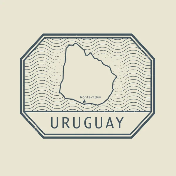 Briefmarke mit dem Namen und der Landkarte von Uruguay — Stockvektor