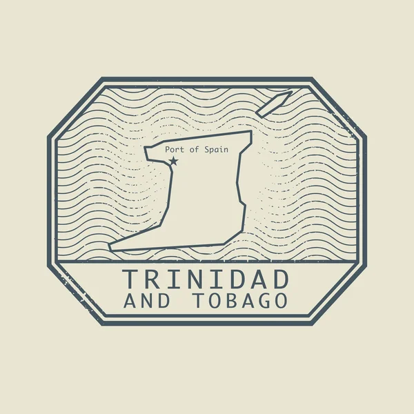 Stämpla med namn och karta över Trinidad och Tobago — Stock vektor