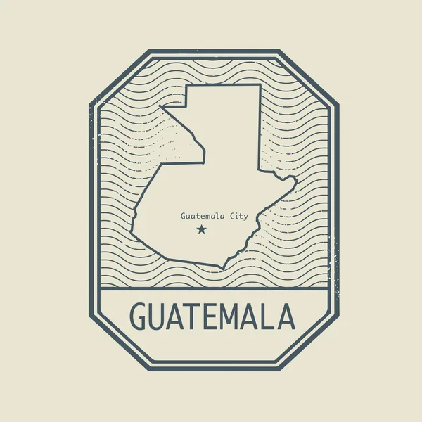 Timbre avec le nom et la carte de Guatemala — Image vectorielle