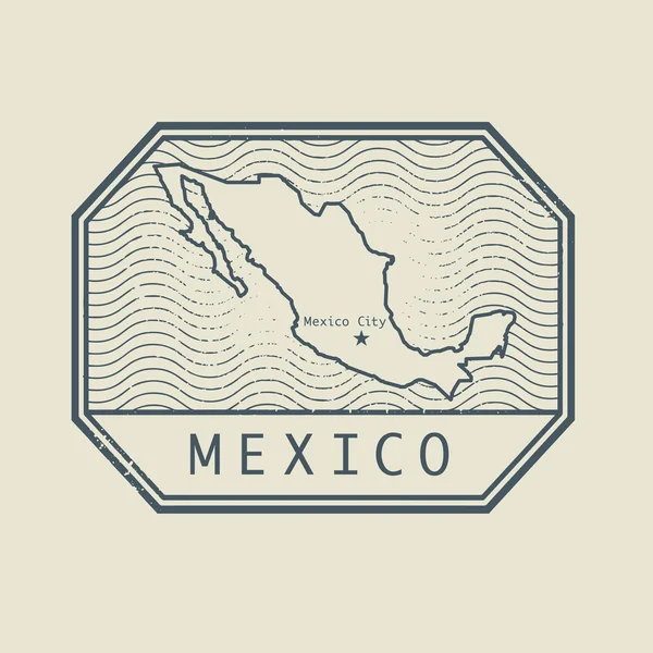 Stamp with the name and map of Mexico — Stock Vector