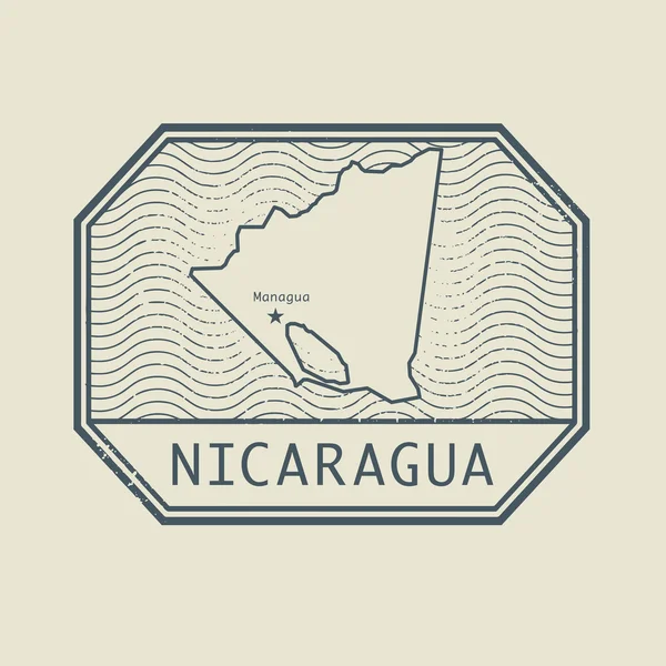 Timbre avec le nom et la carte de Nicaragua — Image vectorielle