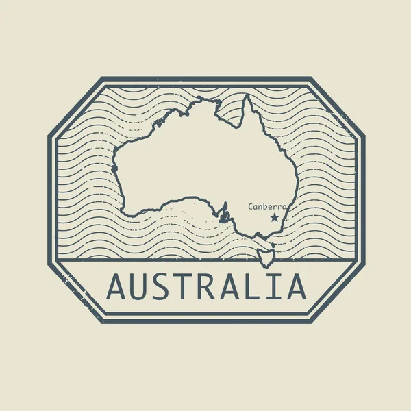 Timbre avec le nom et la carte de Australie — Image vectorielle