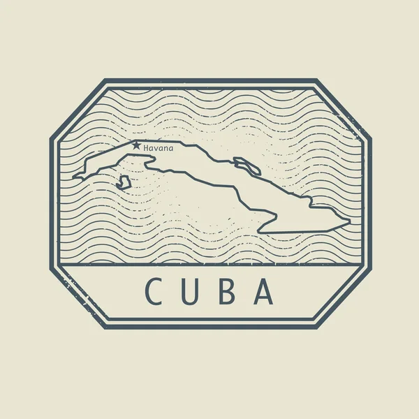 Briefmarke mit dem Namen und der Karte Kubas — Stockvektor