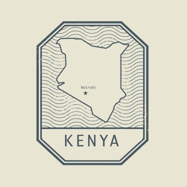 Stamp with the name and map of Kenya