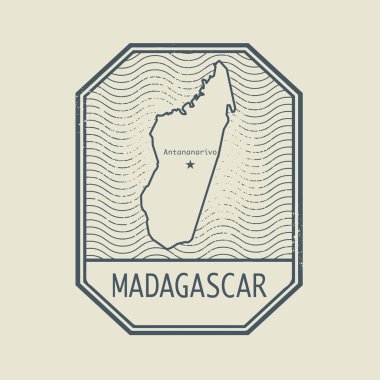 Stamp with the name and map of Madagascar