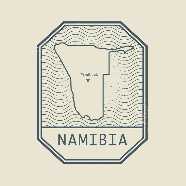 Timbre avec le nom et la carte de Namibie — Image vectorielle