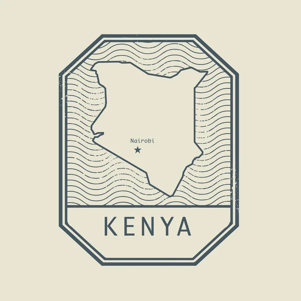 Timbre avec le nom et la carte de Kenya — Image vectorielle