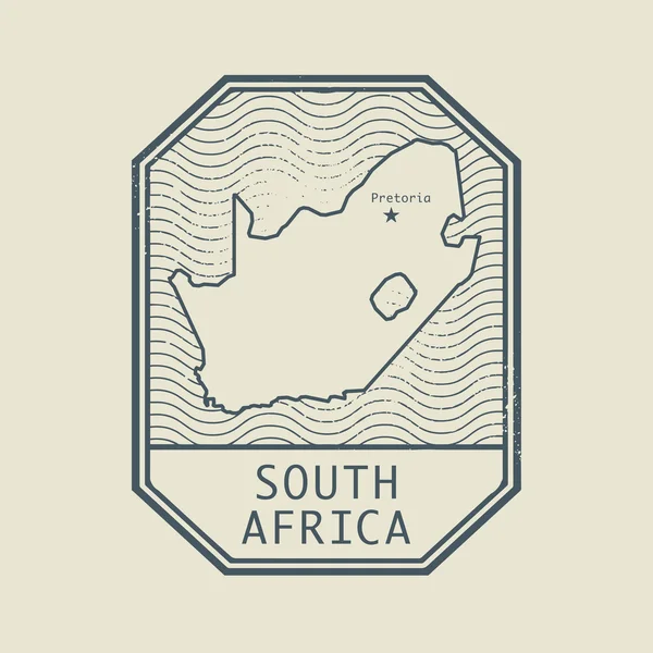 Timbre avec le nom et la carte de Afrique du Sud — Image vectorielle