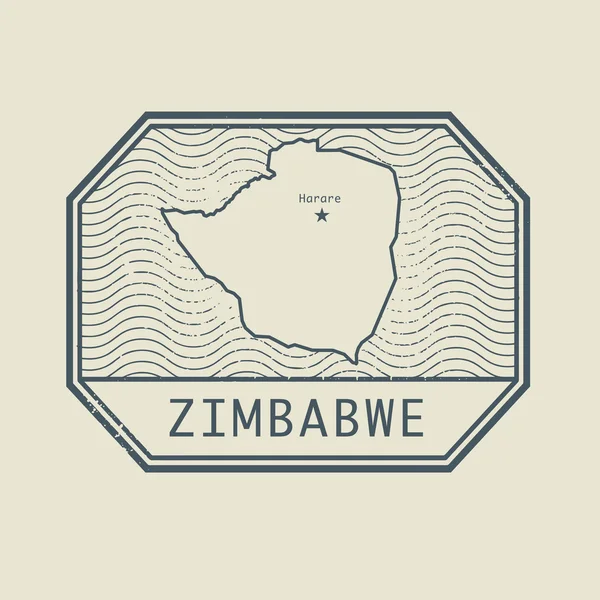 Stamp with the name and map of Zimbabwe — Stock Vector