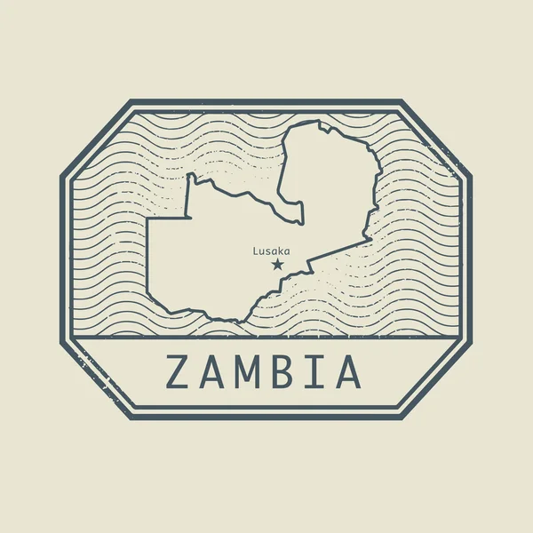 Sello con el nombre y el mapa de Zambia — Archivo Imágenes Vectoriales