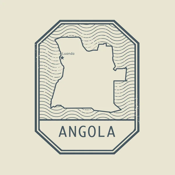 Timbre avec le nom et la carte de Angola — Image vectorielle