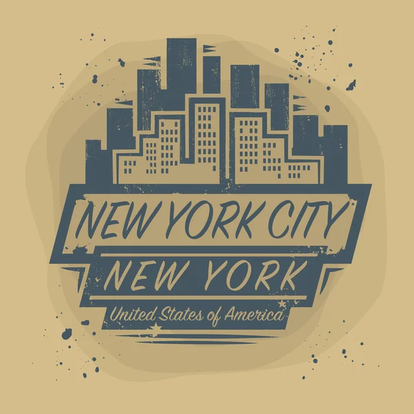 Timbre ou étiquette avec le nom de New York City, New York — Image vectorielle