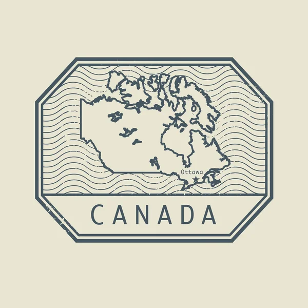 Timbre avec le nom et la carte du Canada — Image vectorielle