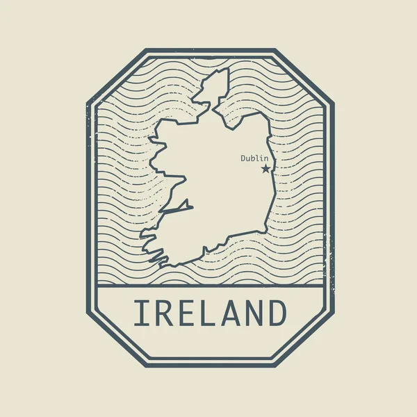Briefmarke mit dem Namen und der Landkarte Irlands — Stockvektor