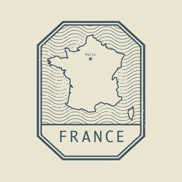 Stamp with the name and map of France — Stock Vector