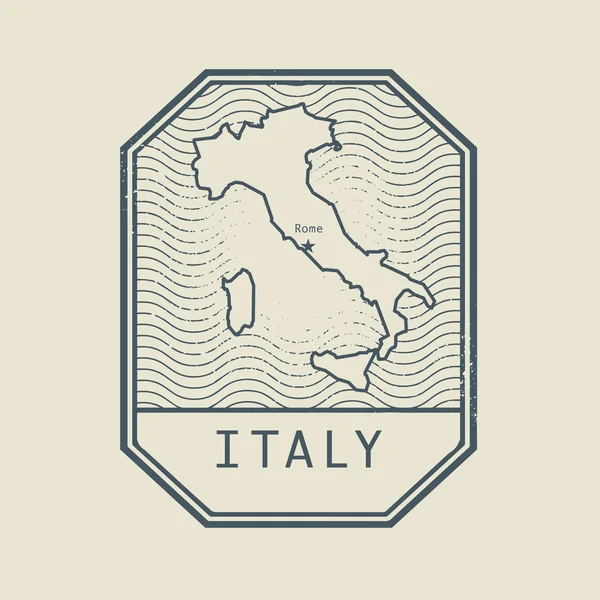 Timbre avec le nom et la carte de Italie — Image vectorielle