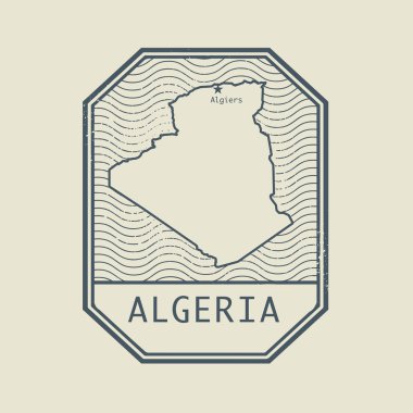 Stamp with the name and map of Algeria