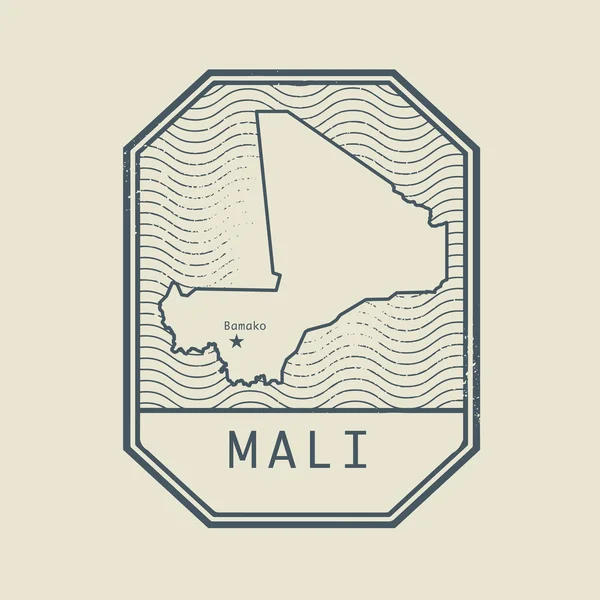Briefmarke mit dem Namen und der Karte von Mali — Stockvektor