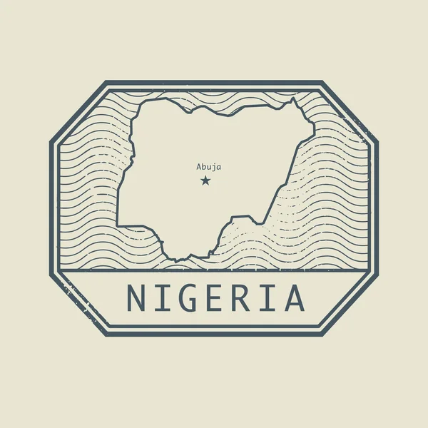 Stamp with the name and map of Nigeria — Stock Vector