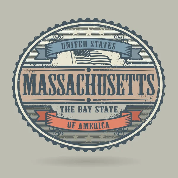 Selo vintage com o texto Estados Unidos da América, Massachusetts —  Vetores de Stock