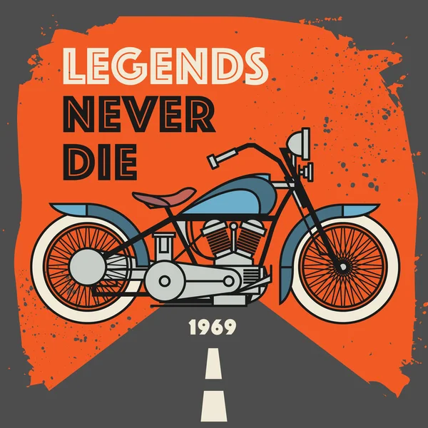 Vintage Motorcycle sport label with the text Legends Never Die — Stock Vector