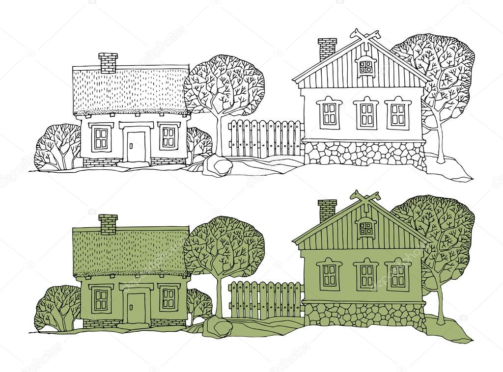 Cartoon hand drawing houses