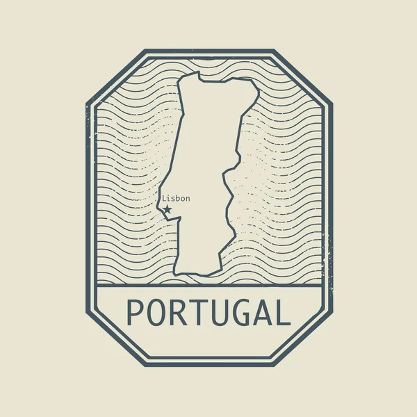 Sello con el nombre y el mapa de Portugal, vector — Vector de stock