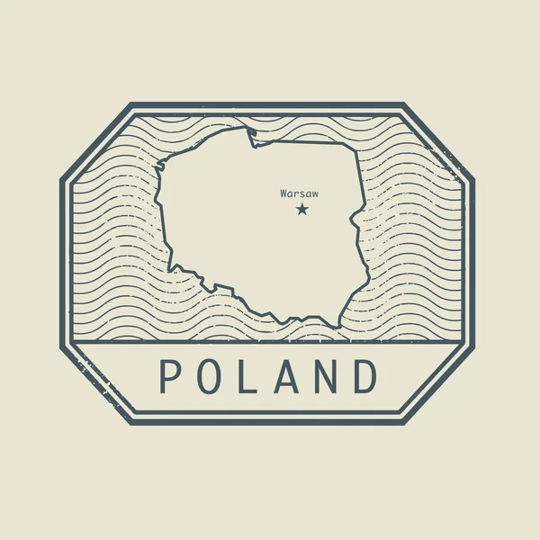 Briefmarke mit dem Namen und der Karte Polens, Vektor — Stockvektor