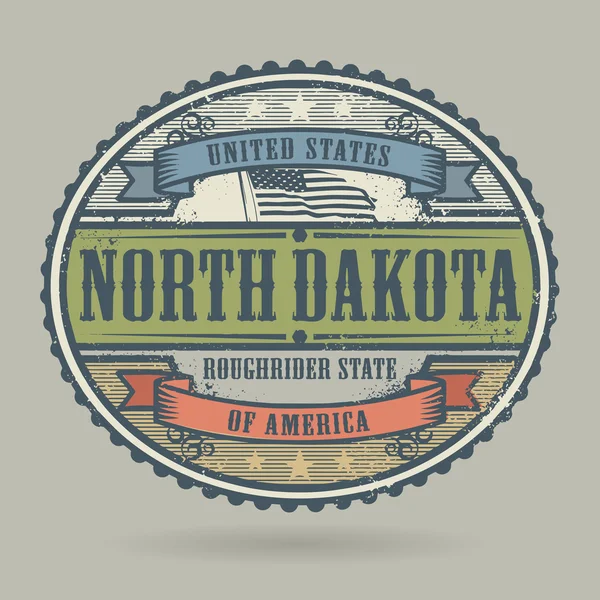 Vintage stamp with the text United States of America, North Dakota — Stock Vector