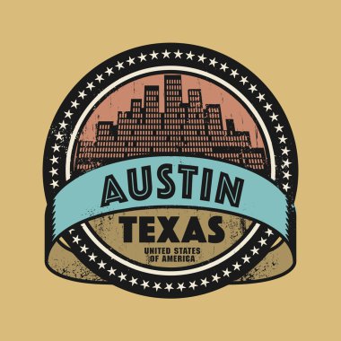 Grunge lastik damgası veya etiket Austin, Teksas'ın adıyla