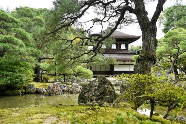Japonya, Kyoto 'daki Japon Zen bahçesindeki Gümüş Pavyon Ginkakuji Tapınağı