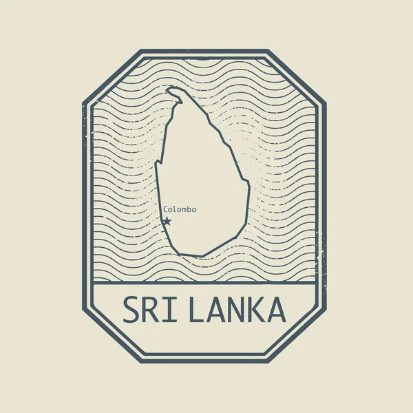 Briefmarke mit dem Namen und der Landkarte von Sri Lanka — Stockvektor