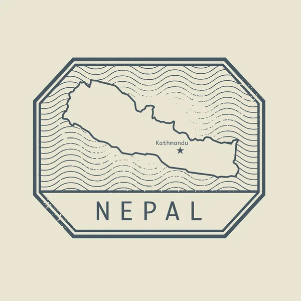 Perangko dengan nama dan peta Nepal - Stok Vektor