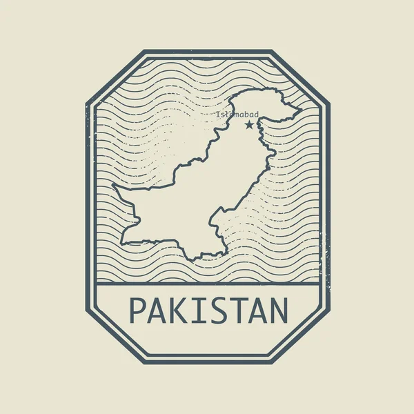 Stamp with the name and map of Pakistan — Stock Vector