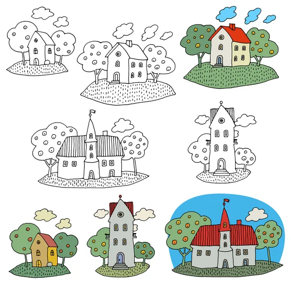 Desenhos animados mão desenho casas —  Vetores de Stock