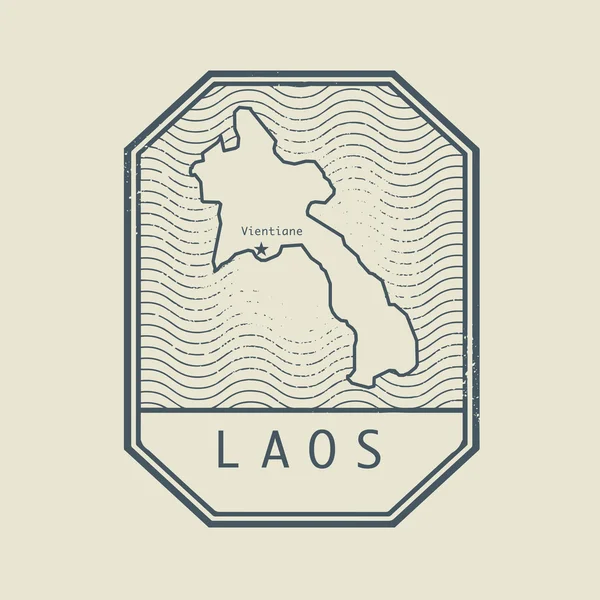 Timbre avec le nom et la carte de Laos — Image vectorielle