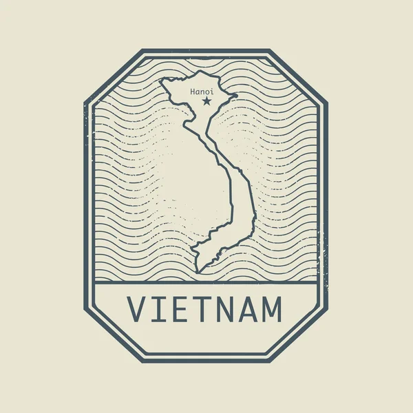 Timbre avec le nom et la carte de Vietnam — Image vectorielle