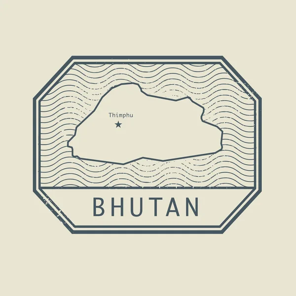 Timbro con il nome e la mappa di Bhutan — Vettoriale Stock